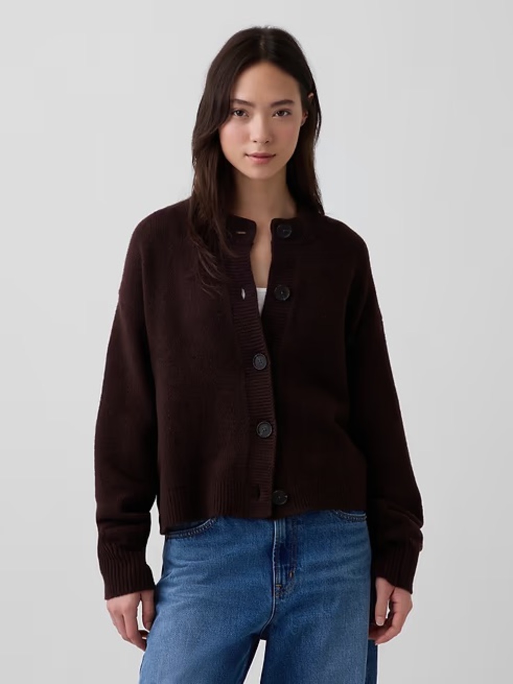 Gap Cashsoft Oversized Chunky Cardigan Sweater Chocolate Brown Fall Casual NWT L